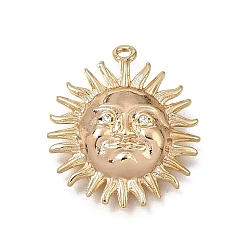 Real 18K Gold Plated Brass Micro Pave Clear Cubic Zirconia Pendants, Sun Face Charms, Real 18K Gold Plated, 22x19x4mm, Hole: 1.5mm