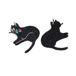 Черный Акриловые подвески на тему Дня Святого Валентина, кошка, чёрные, 43x39 мм