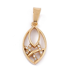 Golden 304 Stainless Steel Pendants, with Snap on Bails & with Polymer Clay Crystal Rhinestone, Leaf, Golden, 22.5x11x3mm, Hole: 7.5X4mm