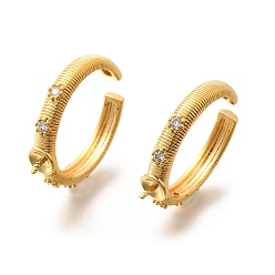 Настоящее золото 18K Латунные оправы для колец-манжет с прозрачными кубическими цирконами, для полуполых бусин , без кадмия, без никеля и без свинца, реальный 18 k позолоченный, штифты : 0.9 мм, 3.5~5 мм, внутренний диаметр: регулируемый