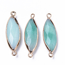 Амазонит Натуральные амазонитовые ссылки соединители, со светлыми позолоченными краями железные петли, рис, граненые, 34~35x10x5.5 мм, отверстие : 2 мм