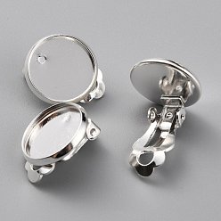 Посеребрённый Латунные серьги с клипсами, 925 серебро покрытием, 16x14x8.5 мм