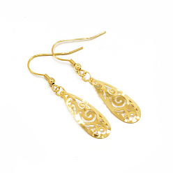 Золотой 304 из нержавеющей стали болтаться серьги, гипоаллергенные серьги, слеза, золотые, 49 мм, штифты : 0.6 мм, Кулон : 29x10.5x1.5 мм