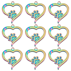 Rainbow Color 10 шт. 304 подвеска кабошон из нержавеющей стали для эмали, сердце с собакой следа, Радуга цветов, 27.5x25x2 мм, отверстие : 2 мм