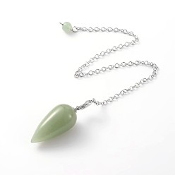 Зеленый Авантюрин Каплевидные маятники из латуни платинового цвета с зеленым авантюрином, с карабин-лобстерами , 220x3 мм