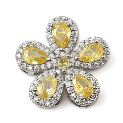 Желтый Латунный паве кубический цирконий 5-лепестковый цветок многорядные звенья, платина, стойки покрытие, долговечный, без кадмия и без свинца, желтые, 20x20.5x5.5 мм, отверстие : 4x2 мм