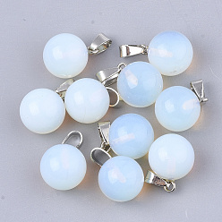Opalite Opalite Pendants, with Iron Findings, Round, Platinum, 17~18x13.5mm, Hole: 3.5x7mm