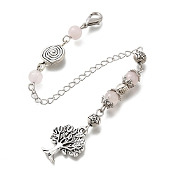 Розовый Кварц Сплав дерева биолокационные маятники, с латунной фурнитурой с покрытием реечного типа и бусинами из натурального розового кварца, 187 мм