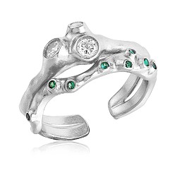 Platinum Anti-Tarnish Rhodium Plated 925 Sterling Silver Branch Open Cuff Ring, Cubic Zirconia Gothic Ring for Women, Platinum, US Size 6 1/2(16.9mm)