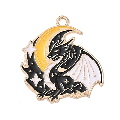 Луна Подвески из эмали и сплава, дракон, золотые, луна, 28.5x25.5x1.5 мм, отверстие : 2 мм