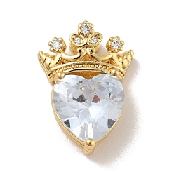 Настоящее золото 18K Латунные микро проложить кубического циркония подвески, без кадмия и без свинца, долговечный, сердце с короной, прозрачные, реальный 18 k позолоченный, 19x14x6 мм, отверстие : 2 мм