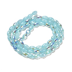Pale Turquoise Baking Painted Glass Beads Strands, Imitation Opalite, Faceted, AB Color, Oval, Pale Turquoise, 4x6mm, Hole: 0.8mm, about 69pcs/strand, 16.54~16.73''(42~42.5cm)