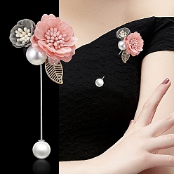 Pink Сплава брошь, с имитацией жемчуга и тканевой фурнитурой, розовые, 95x40 мм