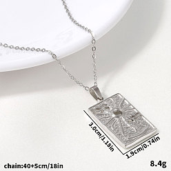 Stainless Steel Color 304 Stainless Steel Rectangle with Sun Pendant Necklaces for Women, Tarnish Free, Stainless Steel Color, 15.75 inch(40cm)
