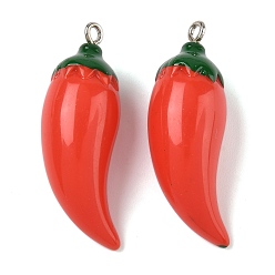 Красный Непрозрачные акриловые подвески, перец, с платиновыми железными петлями, красные, 38x13 мм, отверстие : 2 мм