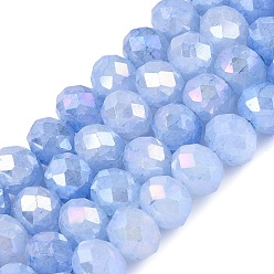 Cornflower Blue Dyed Crackle Imitation Jade Glass Beads Strands, Rondelle, AB Color Plated, Faceted, Cornflower Blue, 7.5x6~6.5mm, Hole: 1.2~1.6mm, about 55~61pcs/strand, 13.58~15.35 inch(34.5~39cm)