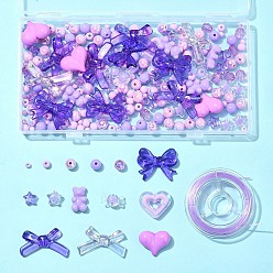Фиолетовый Наборы милых эластичных украшений из акрилового бисера своими руками, фиолетовые, 8~17x7~22x10 мм, отверстие : 1.4~2 мм