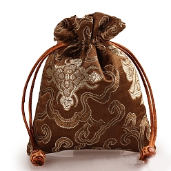 Sienna Rectangle Cloth Flower Printed Drawstring Gift Bags, Storage Bags, Sienna, 14x11cm