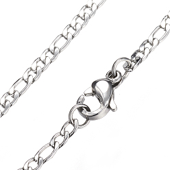 Нержавеющая Сталь Цвет Не тускнеет 304 ожерелья из нержавеющей стали Figaro chain, с застежкой омар, цвет нержавеющей стали, 19.7 дюйм (50 см), 2 мм