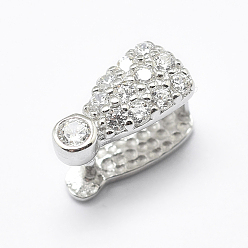 Platinum Anti-Tarnish Rhodium Plated 925 Sterling Silver Micro Pave Cubic Zirconia Pendant Bails, Ice Pick & Pinch Bails, teardrop, Platinum, 10.5x5x7mm, Pin: 0.8mm