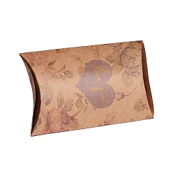 BurlyWood Paper Pillow Boxes, Gift Candy Packing Box, with Clear Window, Floral Pattern, BurlyWood, 12.5x8x2.2cm