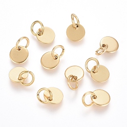 Золотой Ионное покрытие (ip) 304 брелоки из нержавеющей стали, штамповка пустой метки, с прыжковых колец, плоско-круглые, золотые, 6x0.7 мм, отверстие : 3.5 мм