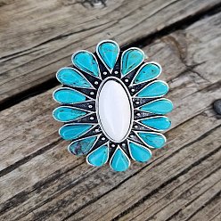 Античное Серебро Кольца-манжеты из овального сплава, синтетической бирюзы и натурального белого нефрита, античное серебро, овальный : 35x23 mm, внутренний диаметр: регулируемый