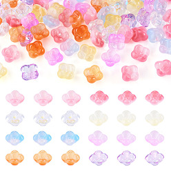 Mixed Color 80Pcs 8 Styles Glass Beads, Flower, Mixed Color, 10~12x10~12x5.5~6.5mm, Hole: 1.2~1.4mm, 10pcs/style