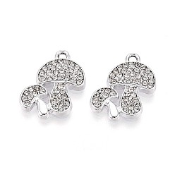 Кристалл Подвески из сплава со стразами, гриб, без кадмия, без никеля и без свинца, платина, кристалл, 19x15.5x2.5 мм, отверстие : 1.6 мм