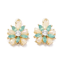 Pale Turquoise Plastic Pendants, with Alloy Findings, Flower, Light Gold, Pale Turquoise, 20x17x6mm, Hole: 2.5mm