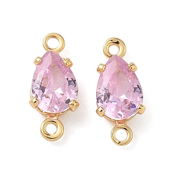 Pink Шармы-соединители из латуни с паве из кубического циркония, без никеля , слезные ссылки, реальный 18 k позолоченный, розовые, 12x5x4 мм, отверстие : 1.2 мм