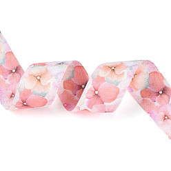 Pink Одного лица печатается полиэстер атласные ленты, цветочным узором, для подарочной упаковки, розовые, 1 дюйм (25 мм), около 20.00 ярдов (18.29 м) / рулон