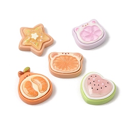 Gemischte Farbe Fruchtmotiv, opake Harzimitation, Lebensmittel-Cabochons, Mischformen, Gemischte Farbe, 17.5~22.5x21~23.5x7~8 mm