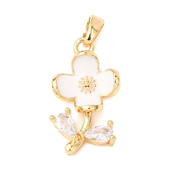 Золотой Латунные микропаве прозрачные подвески с фианитом, с эмалью, цветок, золотые, 21.5x11.5x4 мм, отверстие : 5.5x2.5 мм