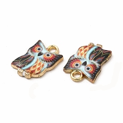 Colorful Printed Alloy Pendants, Lead Free & Cadmium Free & Nickel Free, Owl Charm, Golden, Colorful, 15x10.5x2mm, Hole: 1.8mm