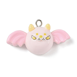 Bat Подвески из смолы на тему Хэллоуина, с платиново-железными петлями, летучая мышь, 21x37x13 мм, отверстие : 2.5 мм