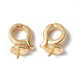 Plaqué 18K Or Véritable Laiton twister fermoirs, fabrication de bijoux, pour perle à moitié percée, réel 18 k plaqué or, 12x9x5.5mm, pin: 0.6 mm