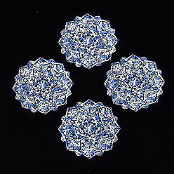 White 430 Stainless Steel Filigree Joiners, Spray Painted, Etched Metal Embellishments, Flower with Flower Pattern, White, 45x45x0.3mm, Hole: 1.4mm and 0.8mm.