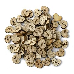 BurlyWood 100Pcs Wood Cabochons, Heart with Word Baby, BurlyWood, 12x15x2.8mm