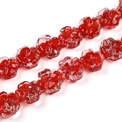 Малиновый Светящиеся стеклянные бусины ручной работы из золотой фольги, клевер, светится в темноте, малиновый, 9~10.5x10~11x4.5~6 мм, отверстие : 1~1.2 мм, около 50 шт / нитка, 19.29 дюйм (49 см)