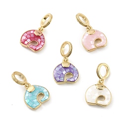 Mixed Color European Dangle Charms, with Brass Findings, Long-Lasting Plated, Flat Round, Mixed Color, 20.5x11.5x3mm, Hole: 5mm