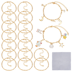 Настоящее золото 18K 304 Браслеты из нержавеющей стали и цепочки Rolo, Сплав с застежками когтя омара, реальный 18 k позолоченный, 6-7/8 дюйм (17.5 см)