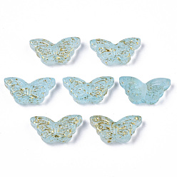 Бледно-бирюзовый Прозрачные брызги, окрашенные распылением, с золотой фольгой, бабочка, бледные бирюзовая, 8x15x4 мм, отверстие : 1 мм