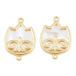 Real 18K Gold Plated Brass & Natural Shell Connector Charms, Tulip Links, Real 18K Gold Plated, 22x15.5x2.5mm, Hole: 1.4mm