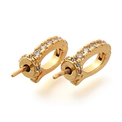 Настоящее золото 18K Стойка покрытие латунь микропаве кубический цирконий штифты скобы, долговечный, без свинца и без кадмия, реальный 18 k позолоченный, 15x7x5 мм, штифты : 1.1 мм