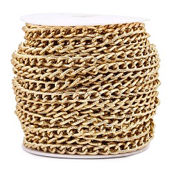Золотой Алюминиевые текстурированные цепи для бордюров, несварные, с катушкой, золотые, 10x6.5x2 мм, около 65.62 футов (20 м) / рулон