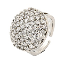 Half Round Запонки из латуни с покрытием из настоящей платины и прозрачным цирконием с микропаве, открытые кольца для женщин, без кадмия, без никеля и без свинца, полукруглый, регулируемый