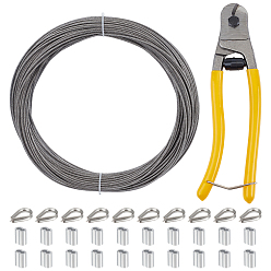 Stainless Steel Color 304 Stainless Steel Wire Rope Kit, include Cable & PVC & Iron Cutter Pliers & Aluminum Clips, Stainless Steel Color, 203x58x23mm
