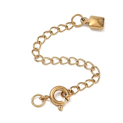 Golden 304 Stainless Steel Curb Chain Extender, End Chains with Spring Ring Clasps & Square Charms, Ion Plating(IP), Long-Lasting Plated, Golden, 65mm