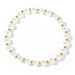 Белый Лето 304 браслеты из нержавеющей стали и бусин из искусственного жемчуга, эластичные, белые, внутренний диаметр: 6.89 дюйм (17.5 см)